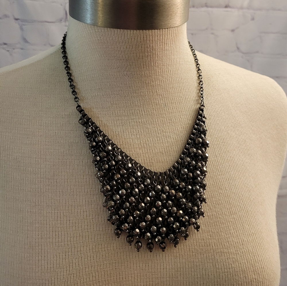 Gunmetal Grey Mesh Statement Necklace